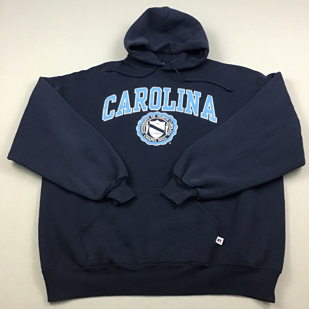 Vintage North Carolina Tar Heels Hoodie Men 2XL Blue Russell Pullover NCAA USA